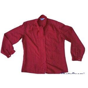 Sears Vintage 70s Sears Red White Polka Dot Floppy Bow Neck Polyester Size 18